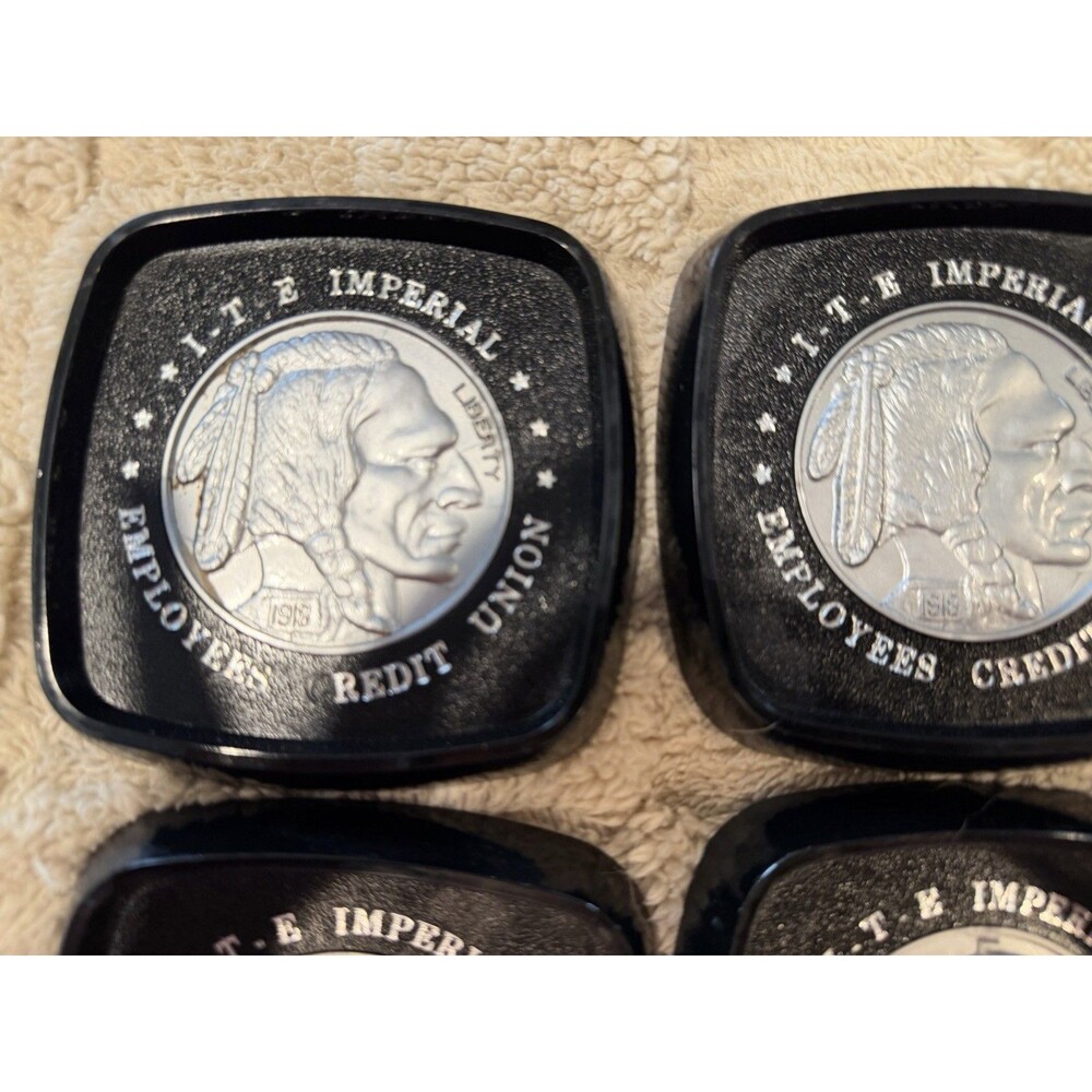 6 Piece Vintage Plastic Coin Medallion Credit Union Coaster Set - Picture 4 of 5